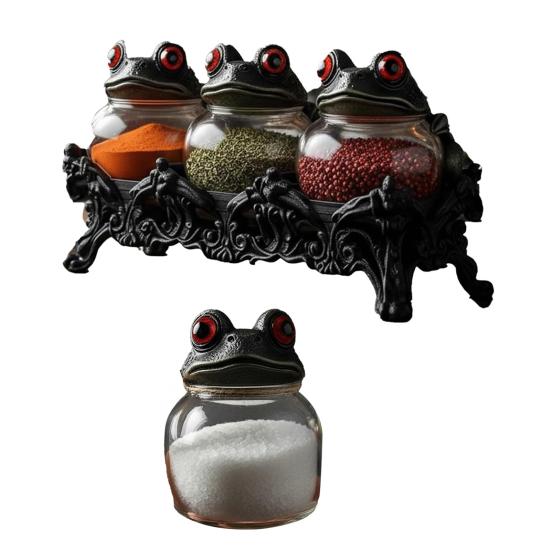 Ведьминские банки для специй с крышками в виде лягушек ручной работы, готические аптекарские бутылки с красными глазами для трав, чая, соли, перца, деревенский кухонный декор