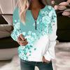 Женская толстовка, пуловер, базовая четверть, молния с длинным рукавом и принтом цветов, толстовка с капюшоном, повседневный топ