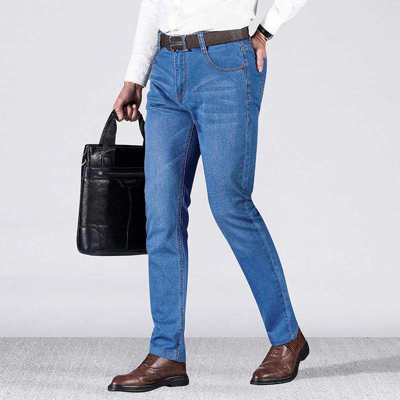 High Elasticity, Comfortable and Versatile Jeans, Men's High Waisted Business Jeans, Slim Fitting Thin Pants