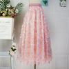 3D Embroidered Sequin A Line Tulle Skirt High Waist Fairy Semi Skirt