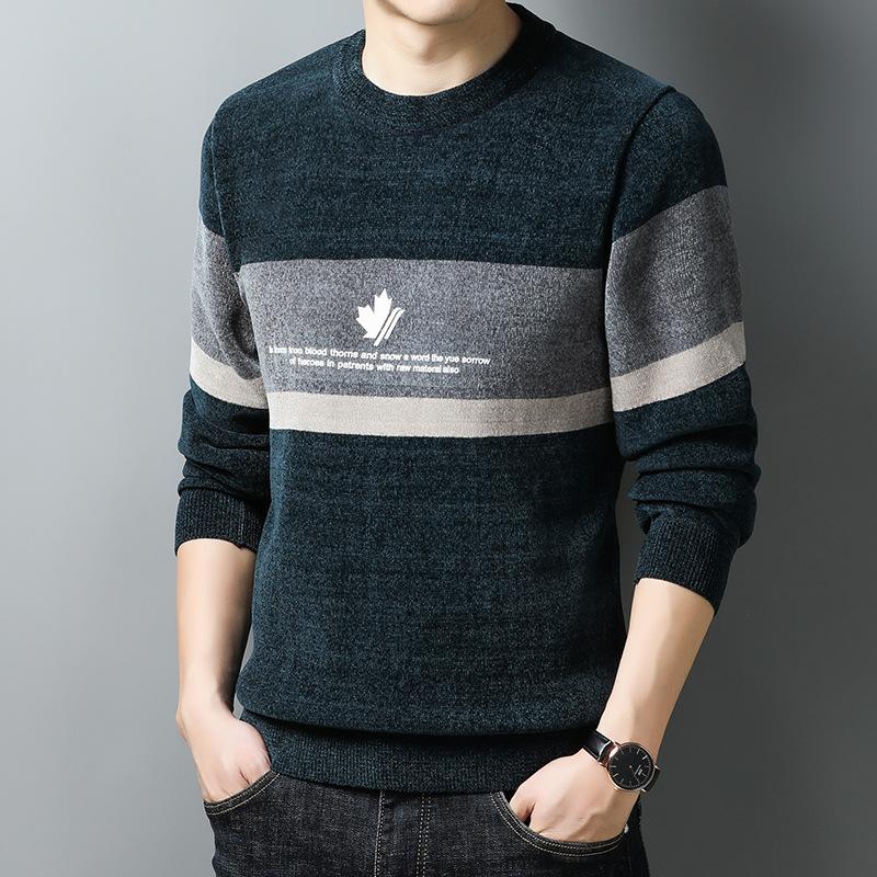 Осенне-зимний бархатный синельный свитер с круглым вырезом для мужчин, модные пуловеры, модная утепленная базовая рубашка, новая мужская одежда