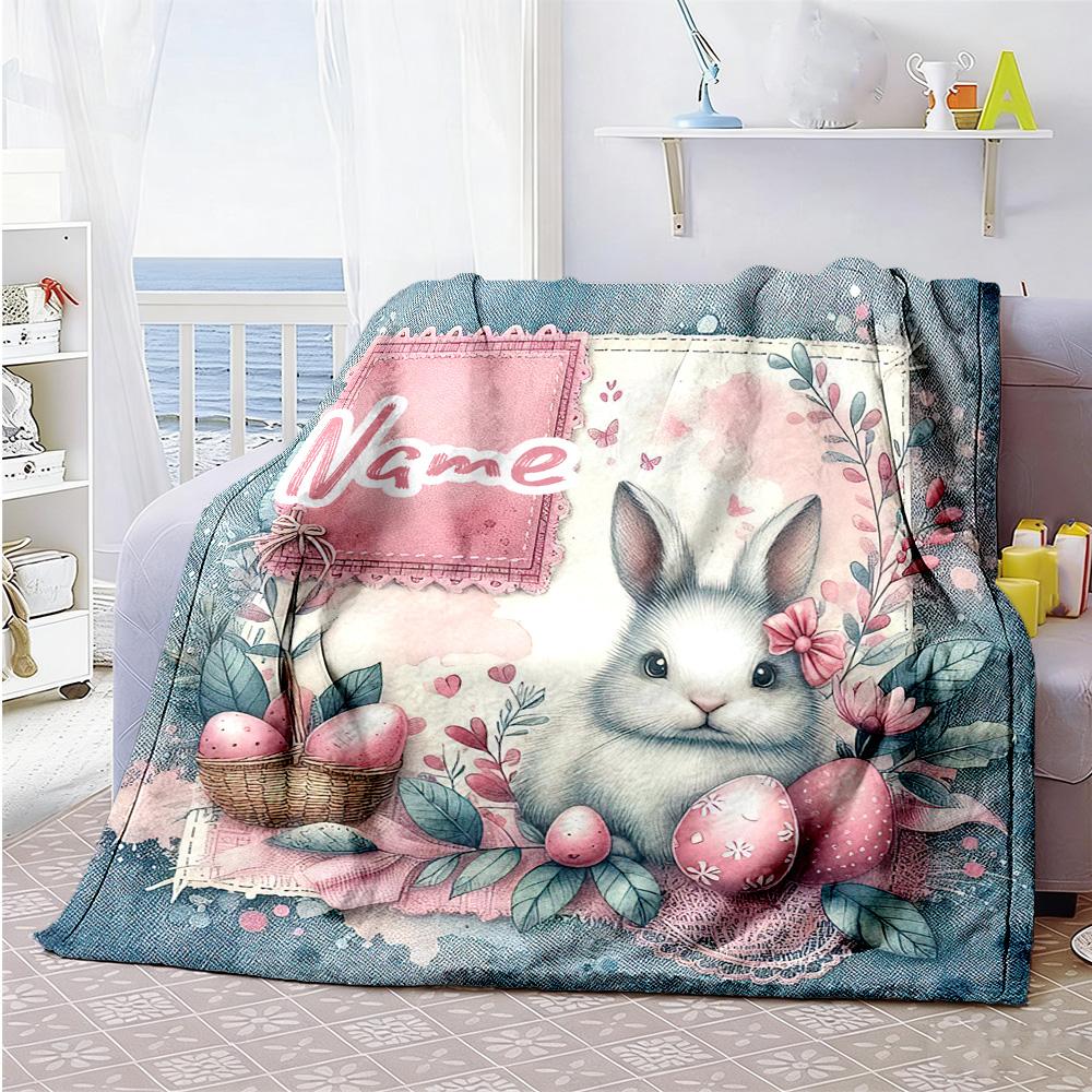 White Rabbit06 Customize Your Name Blanket Lightweight Personalized Blanket Comfortable Throw For Livingroom Sofa Living Room Chair