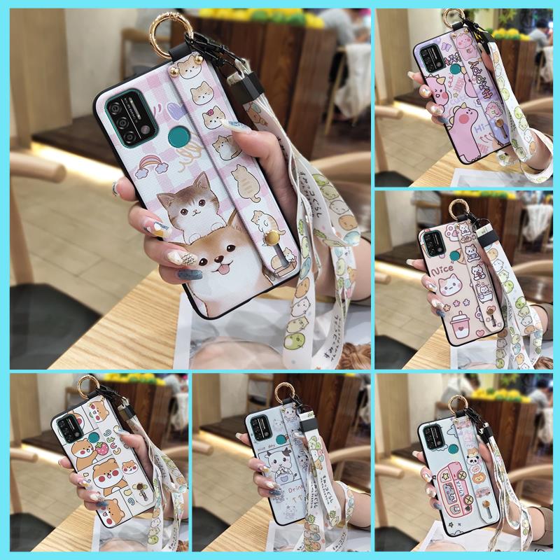Kickstand Anti-knock Phone Case For UMIDIGI A9 Back Cover Protective Cute Cartoon Lanyard Dirt-resistant Soft Case Ring