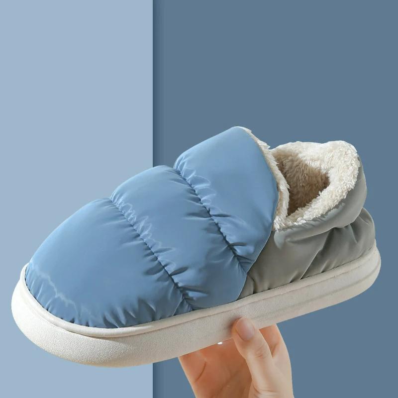 Crestar New Women Plush Slippers Winter Warm Flats Soft Fluffy Couple Shoes Solid Color Thick Bottom Slippers Cozy Home Slippers