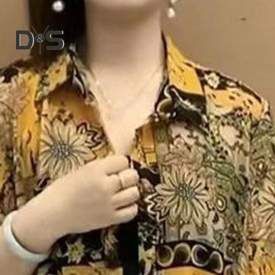 Женская рубашка с отворотом и рукавом 3/4, солнцезащитная рубашка с принтом, защита от солнца, тонкая рубашка средней длины, свободный крой, топы на каждый день