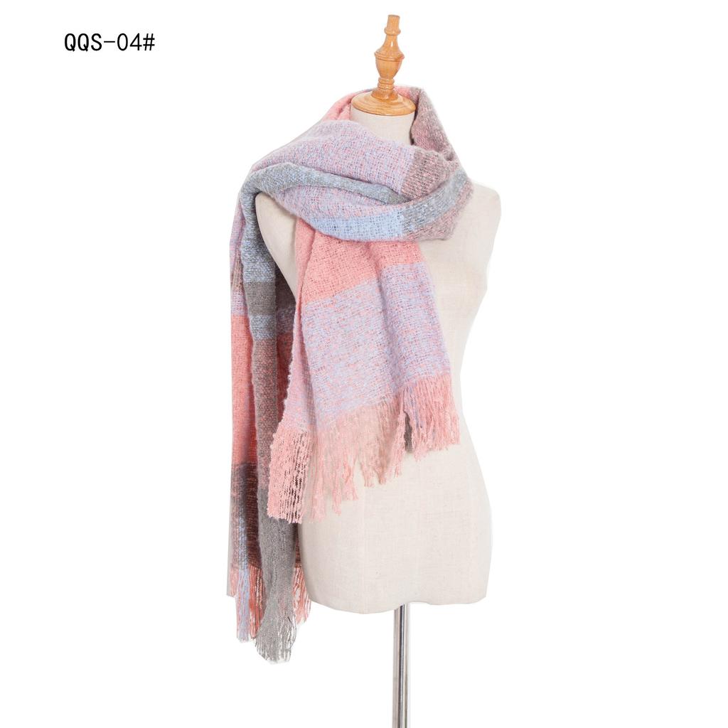 Autumn and Winter Polyester Circle Sand Plaid Scarf Women's Warm Fringed Scarf Shawl