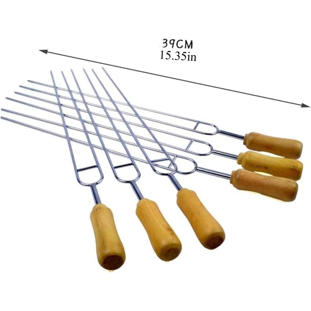 6 U-образных вилок для барбекю с деревянными ручками, подходящих для приготовления на открытом воздухе, пикников и барбекю
