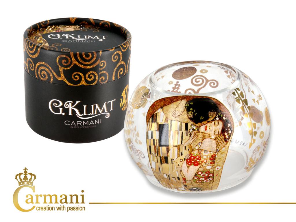 Świecznik Szklany Kulka Mały Gustav Klimt Pocałunek Ozdobny Prezent