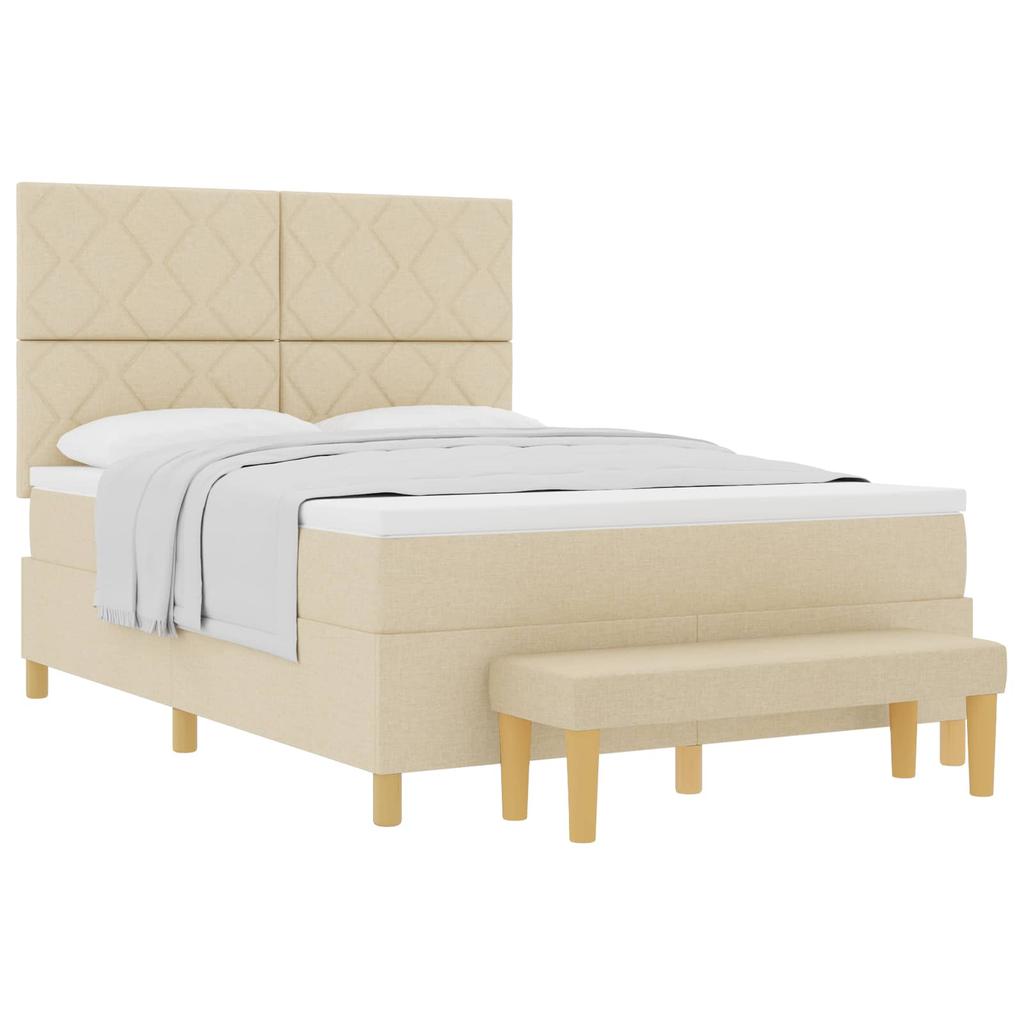 Box Spring Bed with Pillow Headboard Cream 200 x 160 cm Fabric