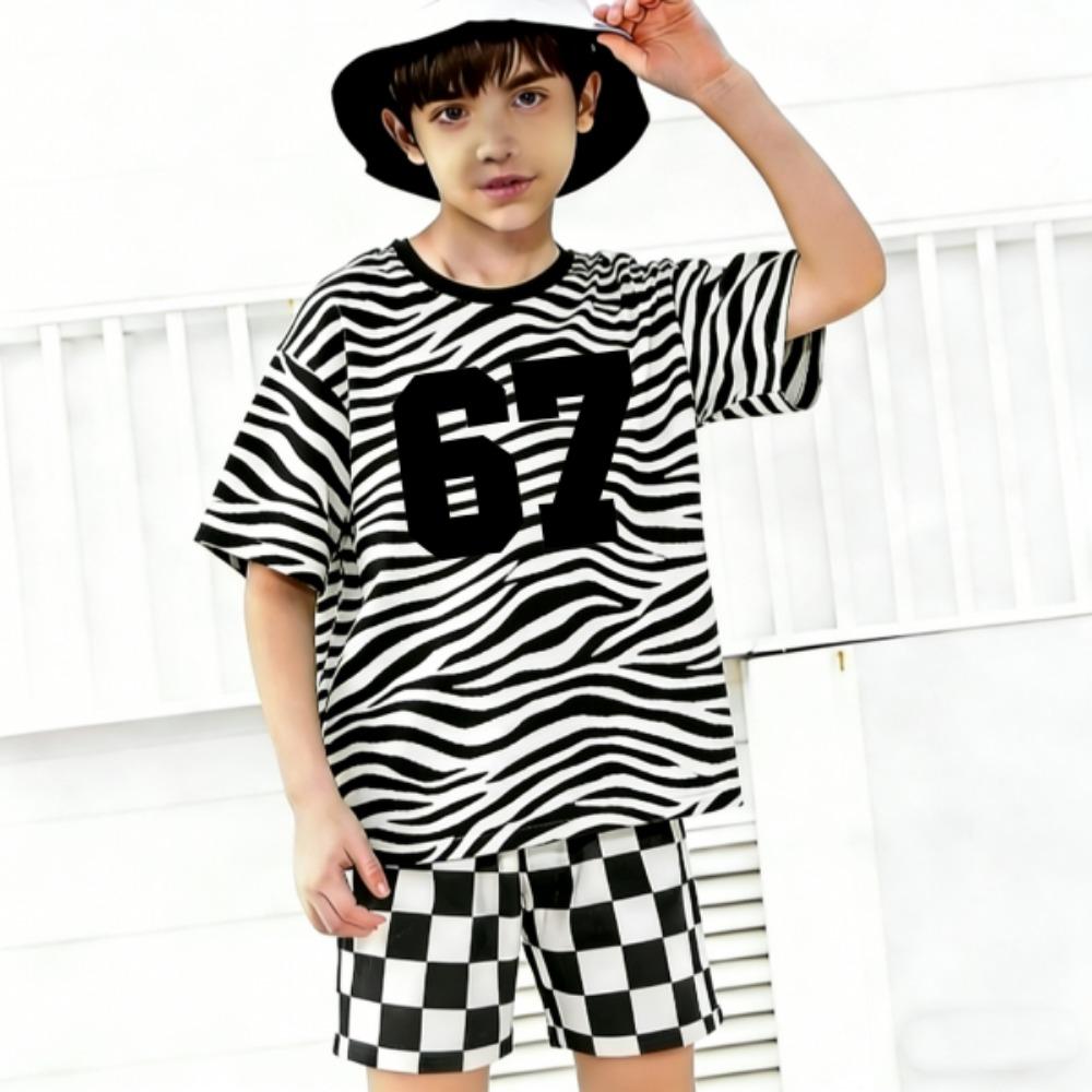 Fashion Fake Cardigan 67 Zebra Color Printed Kids T-shirt and Shorts 2 Piece Set Summer Casual Outfit for Boys and Girls Kids Clothing
