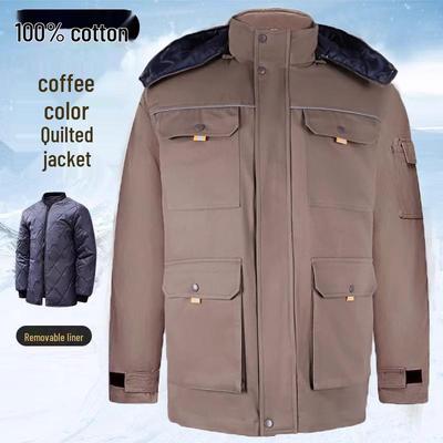 Зимняя хлопковая рабочая куртка: Утолщенный, Теплый, Флисовая подкладка, Хлопковая набивка, Защита сварки, Холодостойкий.