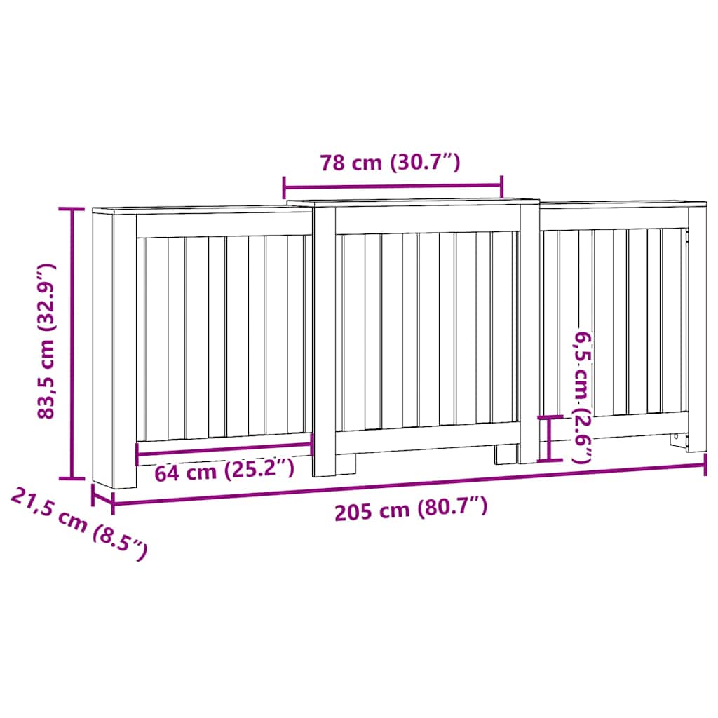 White Radiator Cover 205 x 21.5 x 83.5 cm Wood Based Material