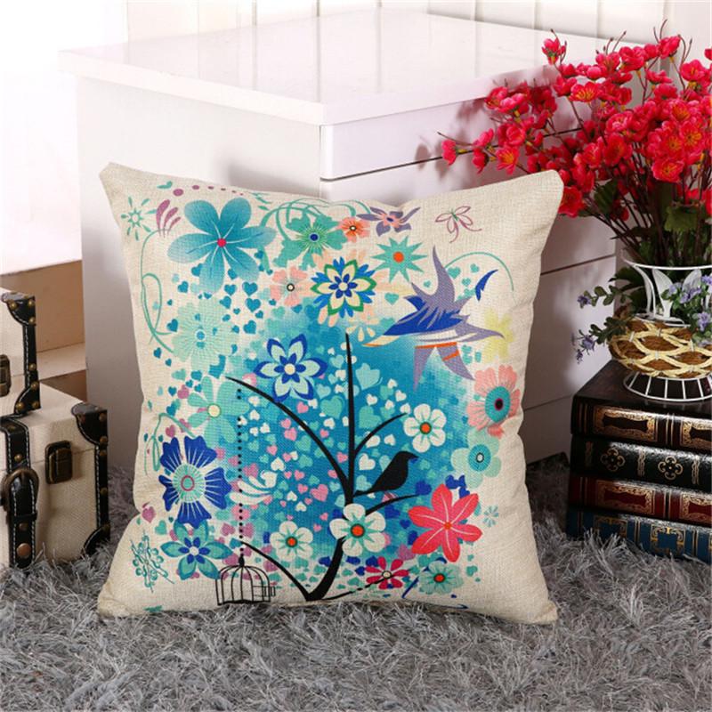 45x45cm Cotton Linen Sofa Cushion Cover Vintage Cartoon Animal Flower Printed Living Room Decorative Pillow Case