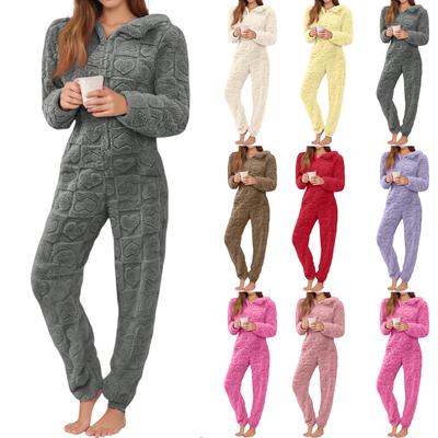 Женская мода однотонная домашняя одежда плюшевый комбинезон с длинными рукавами и капюшоном пижама для отдыха