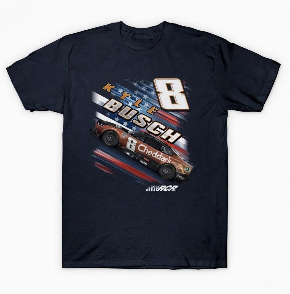 Kyle Busch #8 Patriotic American Flag Nascar Racing T-Shirt Mens Tee