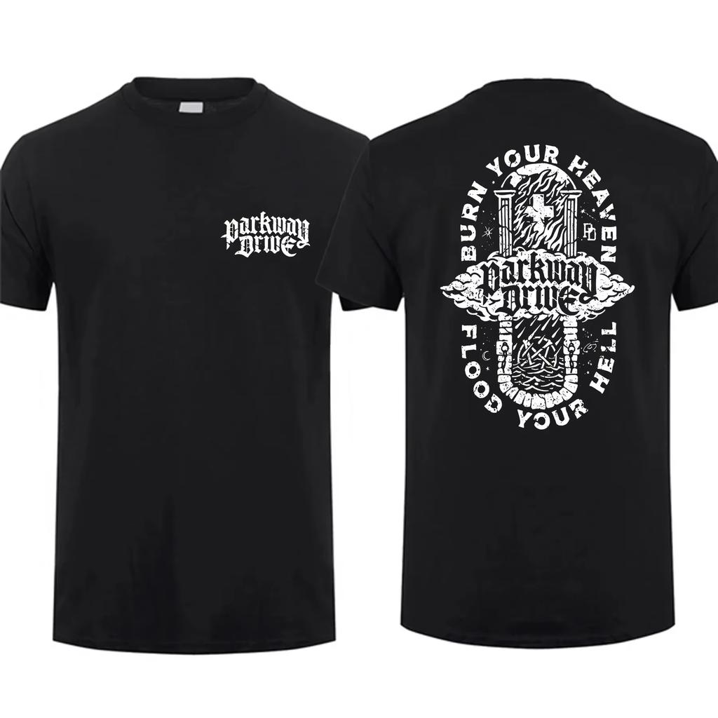 2025 Лето Новая Мода Мужская Футболка Двусторонняя Принт Черная от Parkway Drive Супер Большой Размер Уличная Футболка