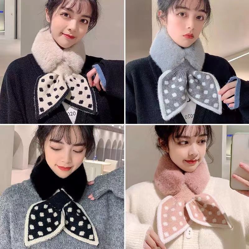 Модный теплый шарф из искусственного меха в горошек для женщин, плюшевые теплые шарфы с воротником, шарф в горошек, вязаные шарфы для женщин