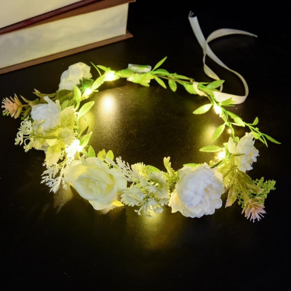 Обруч для волос Венок Повязка на голову Имитация розы Светодиодная гирлянда Парк развлечений