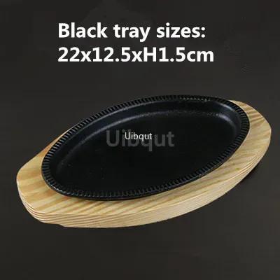 Korean cast iron barbecue pot fried striped steak BBQ grilled plate round household baking raosting pan wooden tray kitchen pan