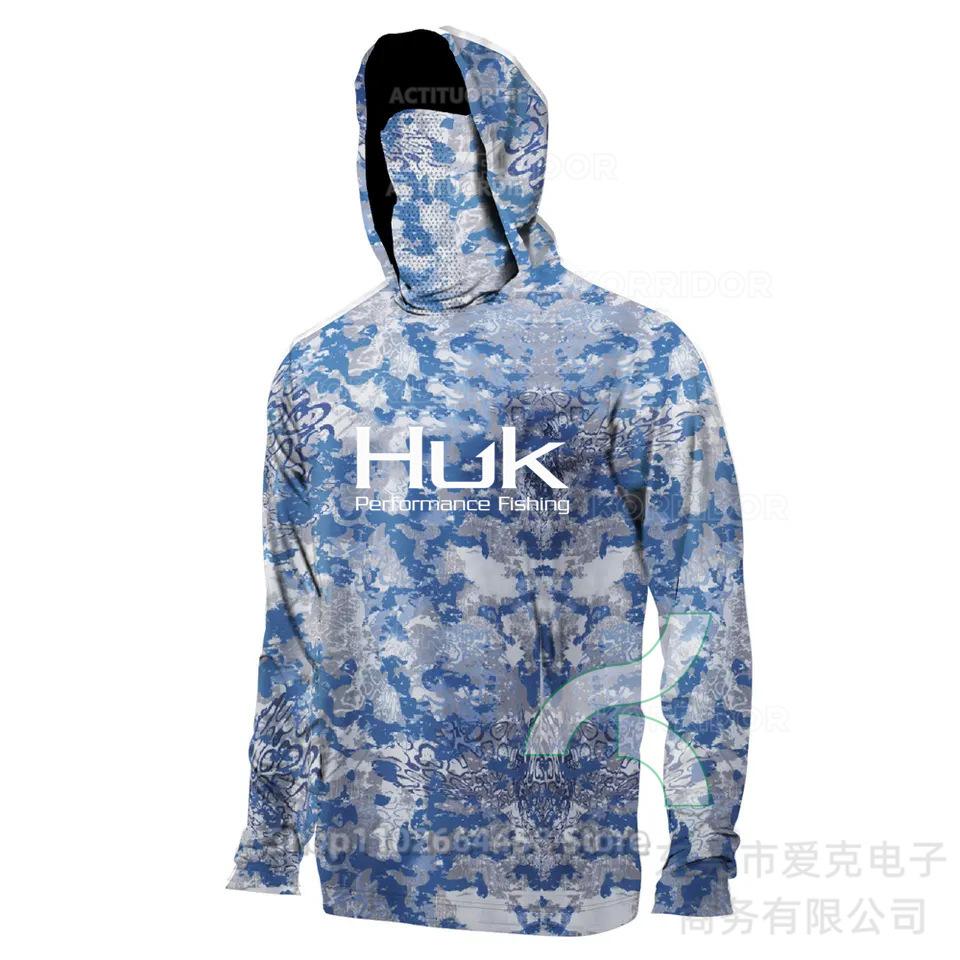Рыболовный костюм HUK мужская толстовка летняя защита от солнца с длинным рукавом рыболовная футболка с маской для активного отдыха рыболовная рубашка