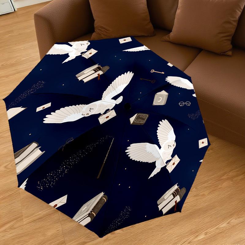 1PC Owl Books Umbrella-8-Rib Reinforced, Automatic Open, Lightweight & Durable, Cute Fashion Accessory for Outdoor, D2713