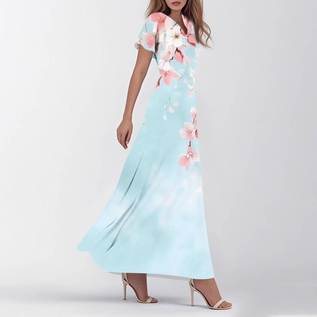 Женское летнее повседневное модное ретро-платье с цветочным принтом и коротким рукавом