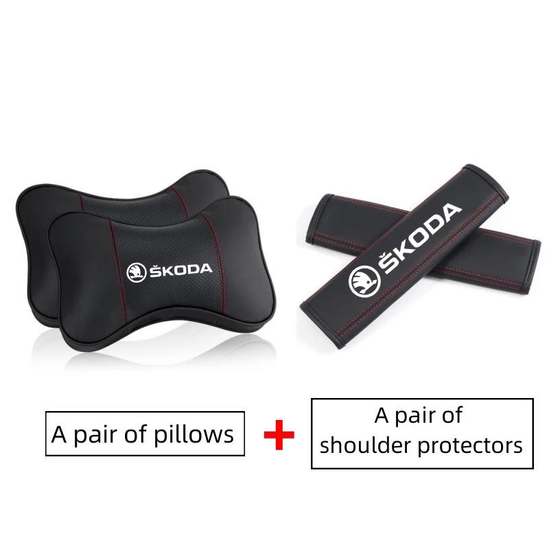 AAAAM1 Car Headrest Neck Pillow Seat Belt Shoulder Pad For Skoda Octavia Fabia Rapid Kamiq Scala Kodiaq Superb VisionS Yeti Karoq Enyaq