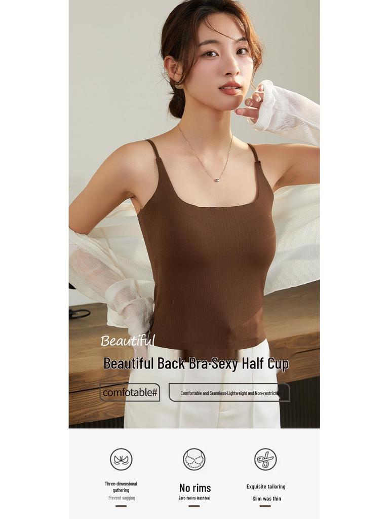 2025 Новая женская бесшовная весенняя майка с нагрудными вкладышами - Удобная, стильная и подходящая для ношения как нижнее белье или как верхняя одежда