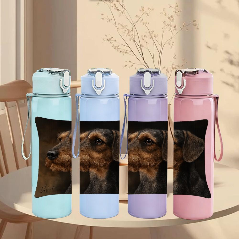 1PC Dog Lying On Dark Pillow 750ml Color Plastic Sports Water Bottle Leakproof Flip Straw Lid Suitable for Sports Office Home Use