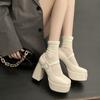 Fashion Women's Super High Heel Mary Jane Shoes Fall New Square Head Shallow Mouth Waterproof Platform Thick Heel Shoes