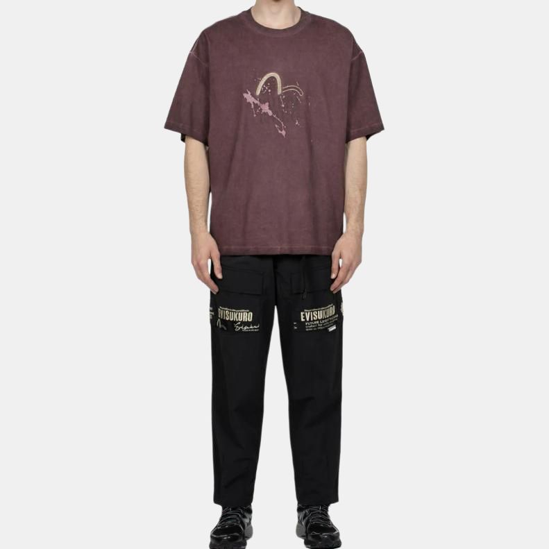 Evisu Повседневные брюки мужские с принтом в виде букв, на молнии, свободного кроя, прямые, черные 2EAGNM3PP5146LFNY