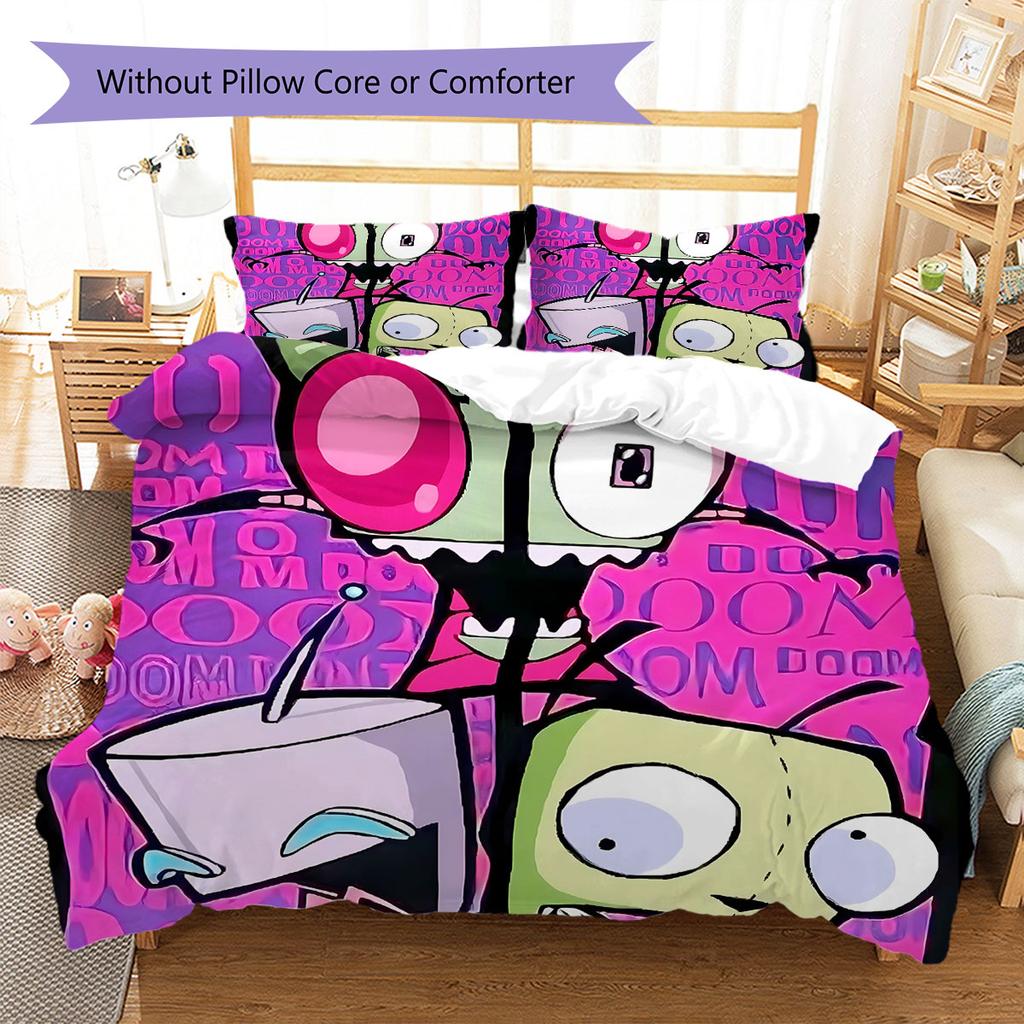 Invaderzim Узор Комплект постельного белья Одеяло Покрывало Наволочка Домашний Декор Подарок на День Рождения (1 пододеяльник + 2 наволочки, без наполнителя)