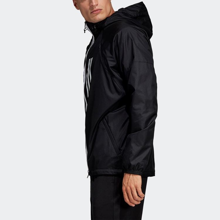 adidas Мужская ветрозащитная спортивная куртка с капюшоном, черная DZ0052