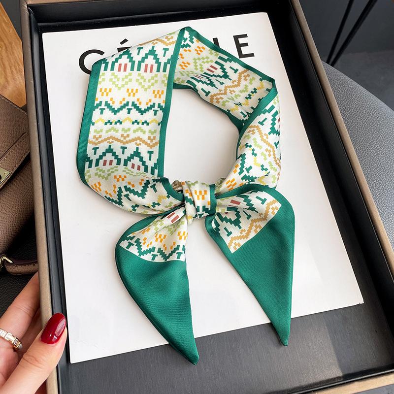 Женский длинный узкий шелковый шарф, повязка на голову, шейный галстук с принтом, роскошные брендовые аксессуары для волос, классные шарфы для девочек, лето 2021 г.