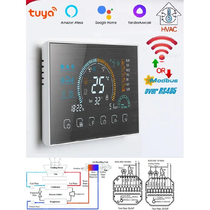 TUYA WIFI/RS485 Modbus RTU Программируемый термостат для управления 2/4-ходовым клапаном Отопление/Охлаждение HVAC Воздушная система 24В/220В