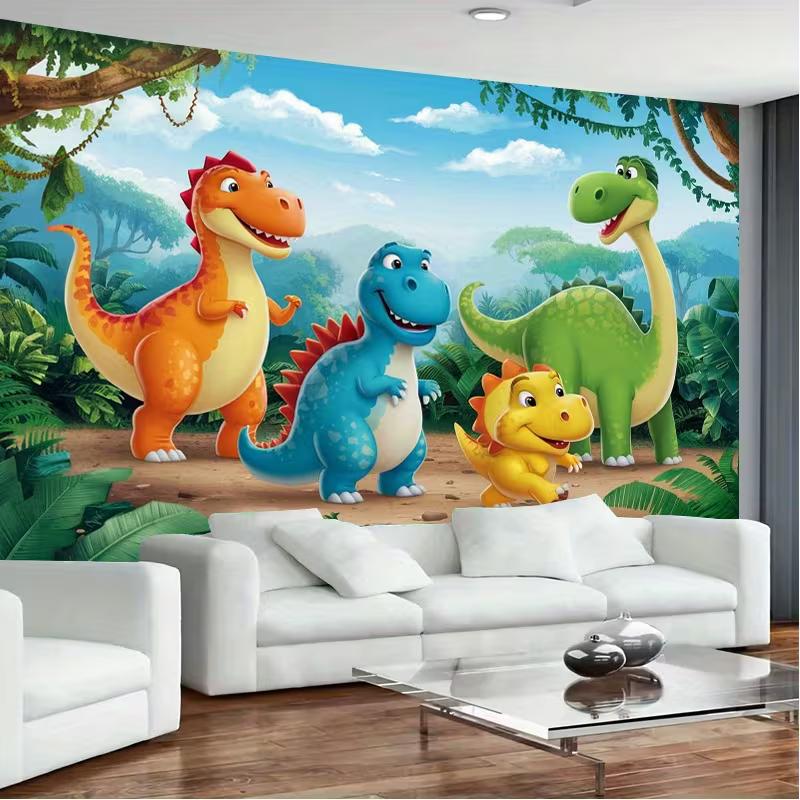 Cartoon Dinosaur Party Backdrop 120x80cm Polyester Background Cloth for Children Birthday Photo Booth Decoration