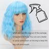 MISS WIG Women Natural Wavy Wig with Bangs Synthetic Fiber Shoulder Length Light Blue Cosplay Daily Wear Blue Wavy Wig
