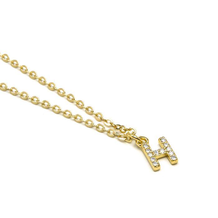 Collier Luxenter Avec Zirconia Brillant Finition or 18k - Alphabet H