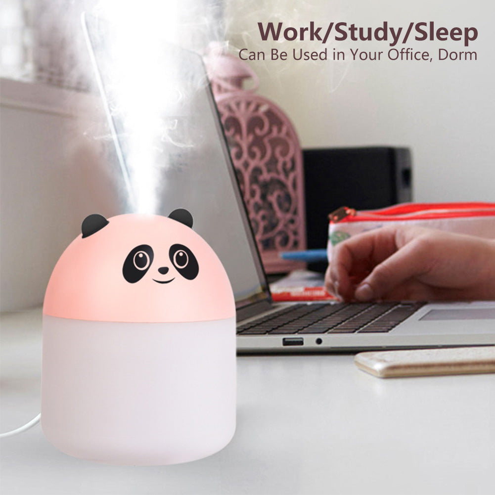 250ml Cute Panda Mini Air Humidifier with Night Light Essential Oil Diffuser USB Mist Maker Car Air Freshener for Bedroom Office