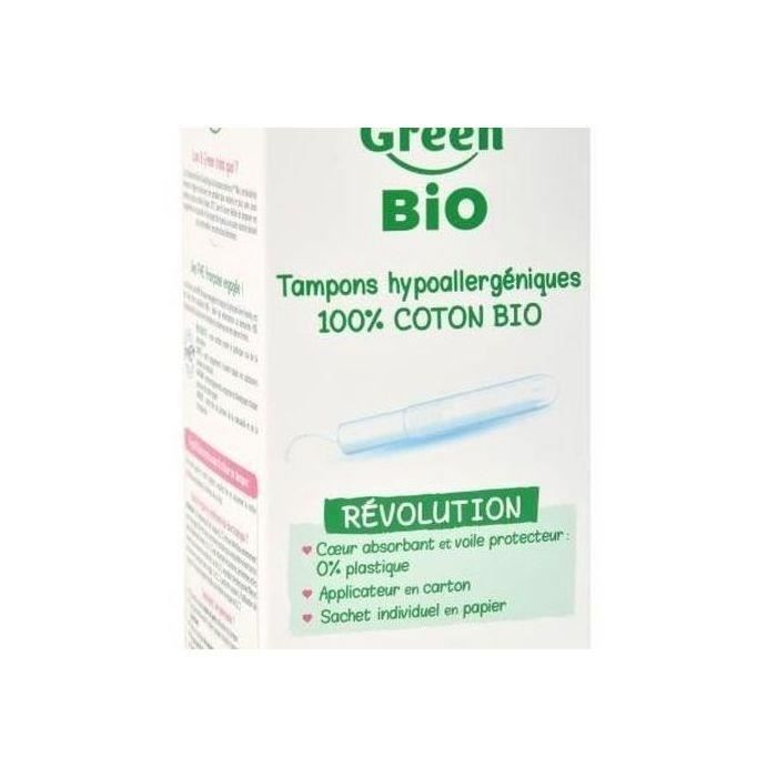 LOVE &amp; GREEN Tampons hypoallergéniques - 100% coton BIO certifiés GOTS - "SUPER"avec Applicateur - 14 tampons