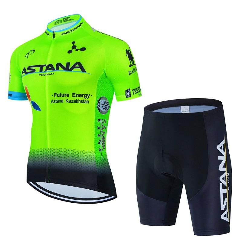 Mens Cycling Jersey Set Breathable Quick-Dry Short Sleeve Kit ASTANA Team Style Ride Wear