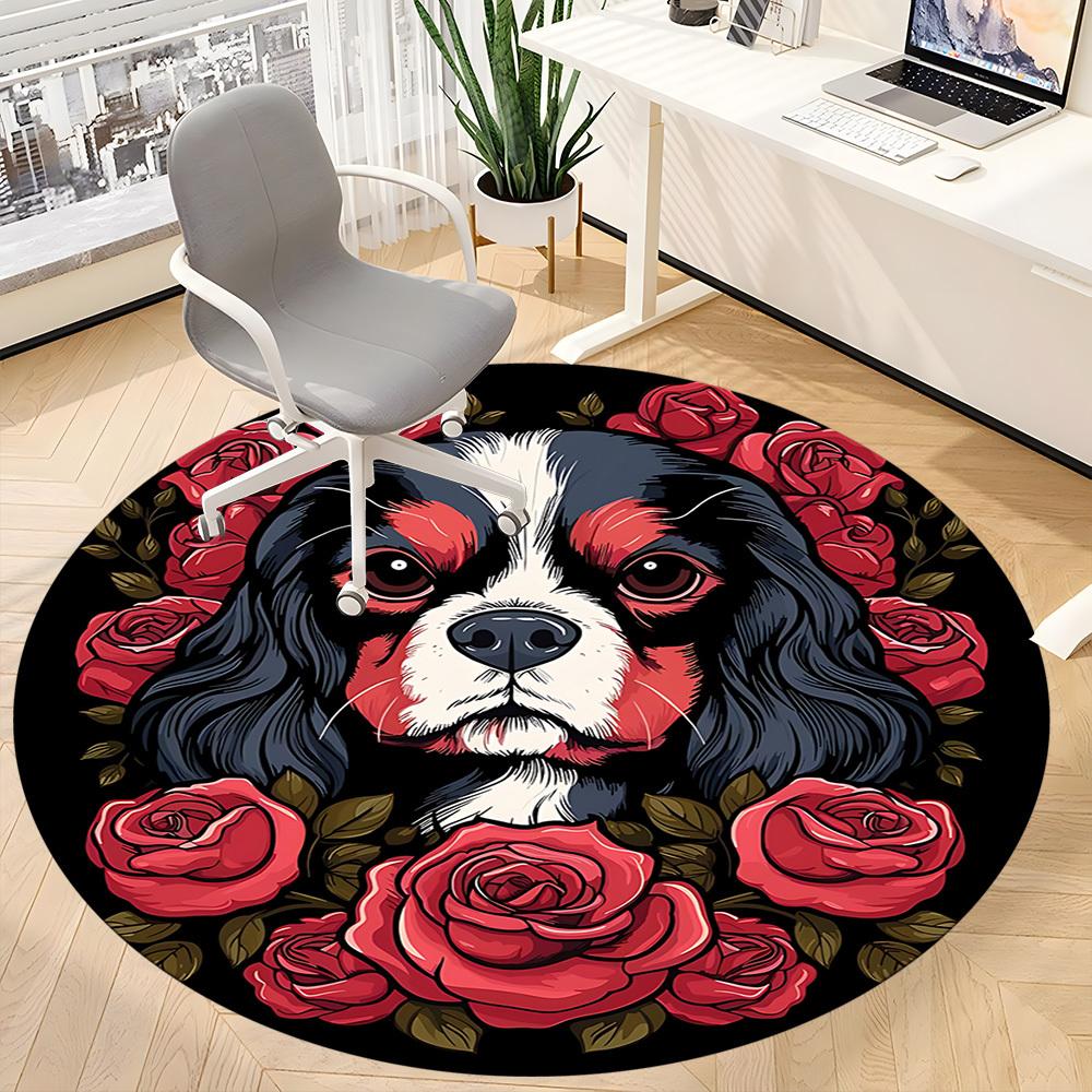 1pc Dog Rose Pattern Chair Carpet for Office, Round Non Slip Durable Large Size Office Carpet, Suitable for Office