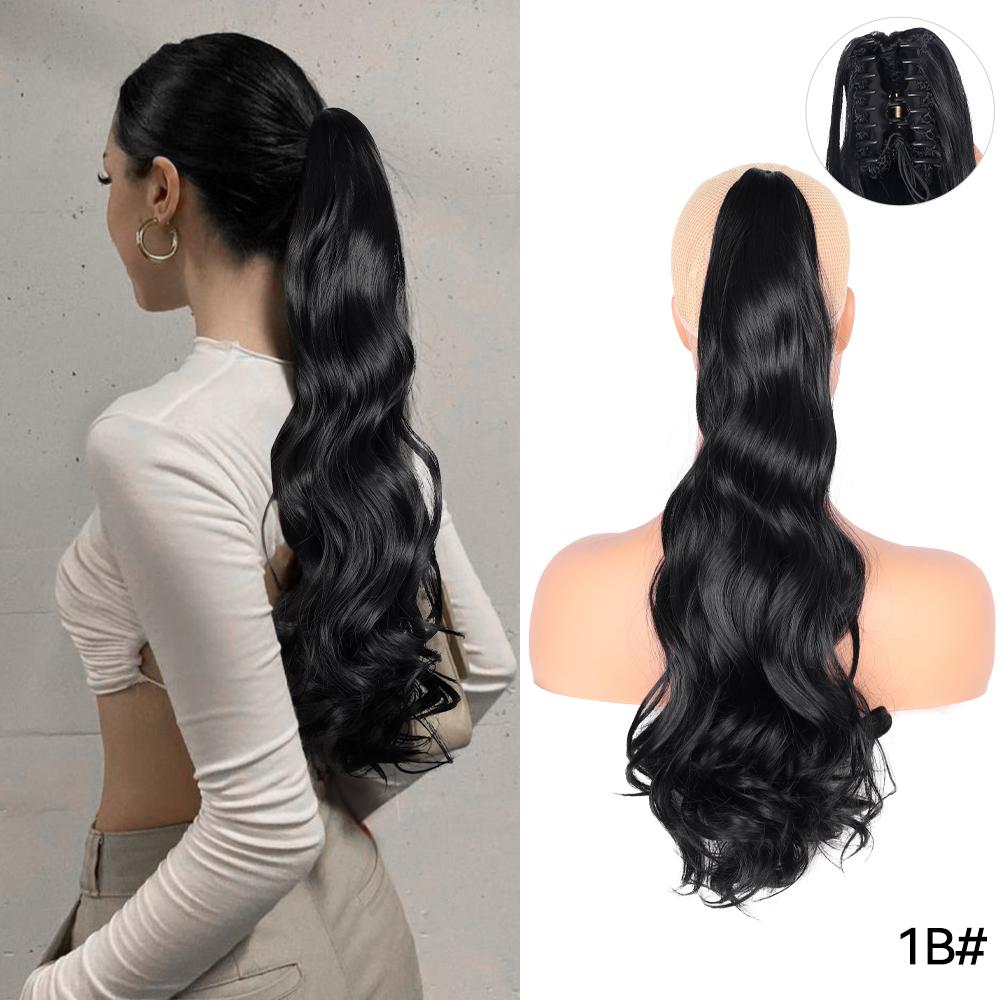 22" Ponytail Extension Claw Long Thick Wavy Curly Jaw Clip In Fake Pony Tails Soft Natural Looking Synthetic Hairpiece For Women