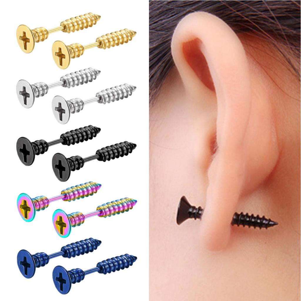 Multiple Colors Small Stainless Steel Screw Men's Studs Earrings Women Punk Gothic Black Tragus Piercing Ear Jewelry Accessories