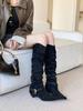 European and American Style Pointed Suede High Boots Women's New Pile Boots In Autumn and Winter 2025 Thin Cone Heel Boots