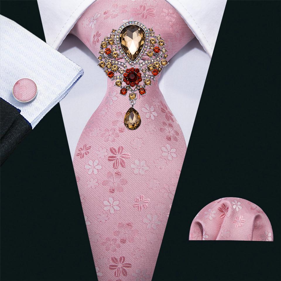 Barry.Wang Paisley Tie with Brooch for Men Wedding Formal Silk Necktie Hanky Cufflink Set