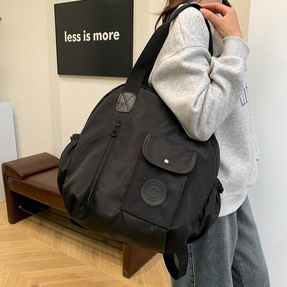 Solid Color Round Shape Shoulder Bag Large Capacity Fitness Bag Swimming Nylon Backpack Outdoor