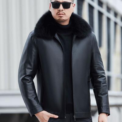 Зимняя теплая и утолщенная пуховая куртка для мужчин среднего и пожилого возраста с воротником из меха лисы, куртка большого размера из натуральной кожи, пуховик