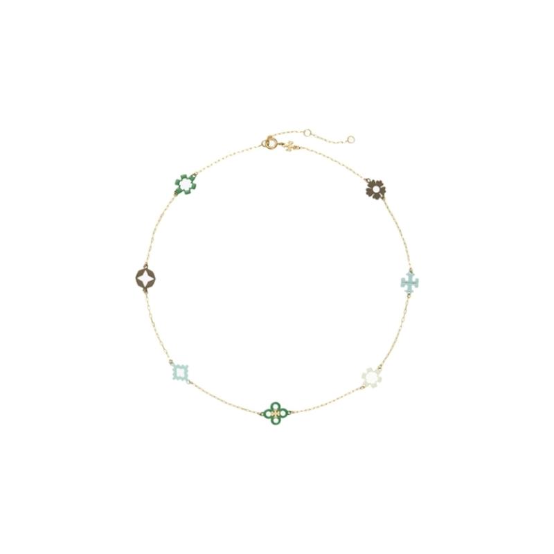TORY BURCH KIRA Double T Logo Flower Enamel Brass Necklace Women's Gold 153711-gold F