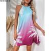 MODIQUE 2025 Summer New Women's Sexy Gradient Print Off The Shoulder Short Dress Ladies Casual H-Line Hot O-Neck Dress